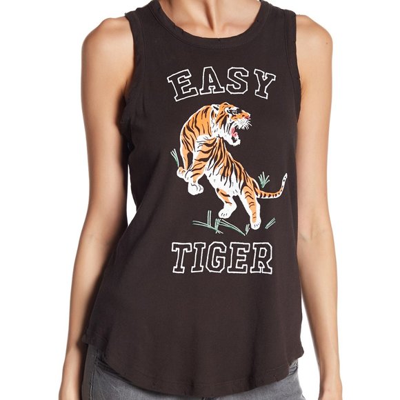 Chaser Tops - Chaser Easy Tiger Distressed Muscle Tank Top Lg
